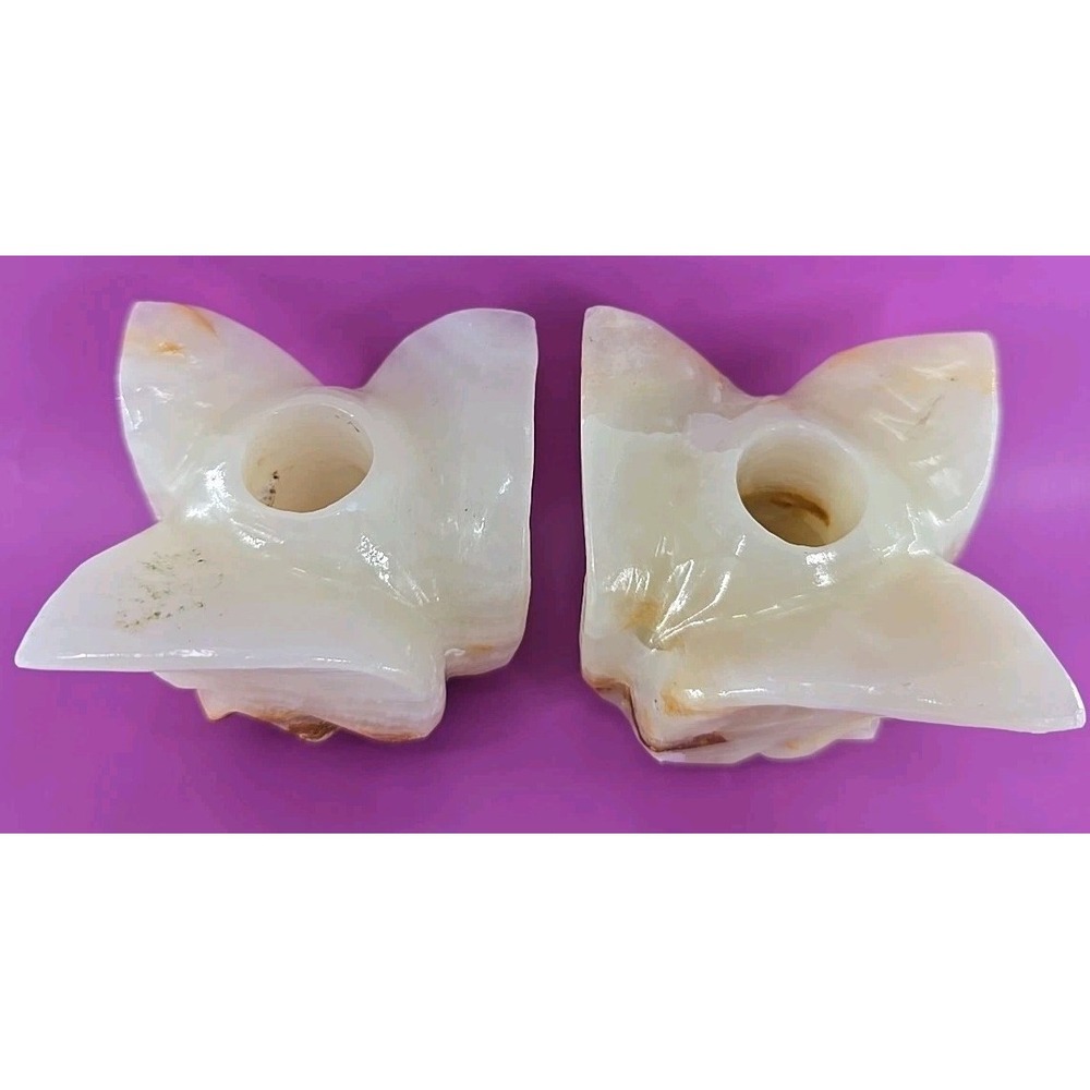 Vintage Pair Of Carved Alabaster Tulip Taper Candle Holder - Mexico Beautiful!